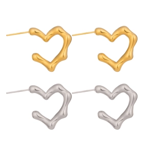 Minimalist heart hoop earrings in gold and silver finish with organic molten texture