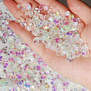 Irregular 6x8mm tulip petal glass beads with rainbow iridescent finish for DIY jewelry