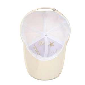 Beige cotton baseball cap with gold star embroidery and adjustable metal buckle