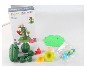 23-piece DIY building blocks cactus garden toy set with colorful flowers and hexagonal base