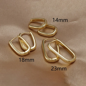 Minimalist Geometric U-Shaped Copper Hoop Earrings For Women Gold Silver Plated Rectangular Huggie Earrings Fashion Jewelry