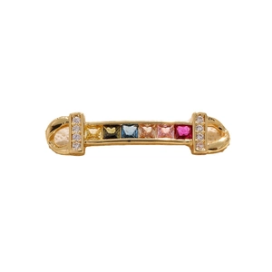 Golden geometric necklace pendant with multicolor square gems and clear crystals