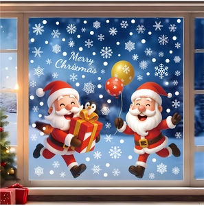 Detailed Christmas window decals featuring Santa, snowflakes, and festive Merry Christmas text