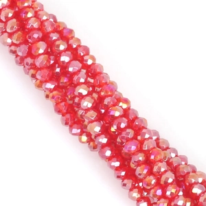 Strand of 3mm faceted red crystal glass beads for DIY jewelry making on white background