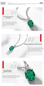 Detail view of oval emerald pendant in S925 sterling silver with sparkling pavé setting