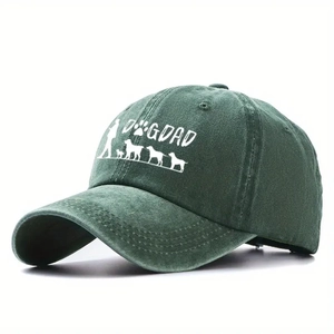 Casquette de baseball en coton vert foncé avec texte DOG DAD et silhouette de chien