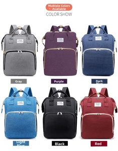 Six colors of functional diaper bags shown in a grid layout with waterproof texture
