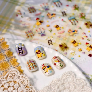 N-1137 cute cartoon embossed nail stickers set with teddy bears and pastel patterns