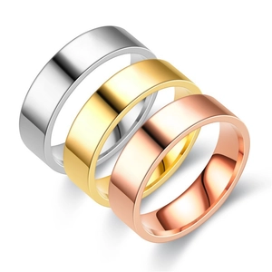 Drei 6mm minimalistische Titanstahlringe in Silber, Gold und Roségold-Finish