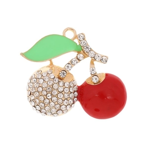 Creative cherry pendant with red enamel and clear crystal rhinestones for DIY crafts