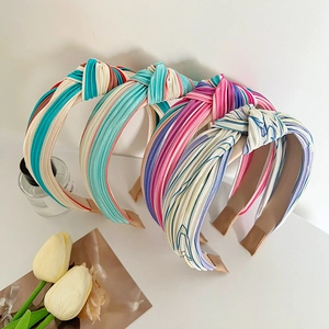 Chic knotted striped headbands in four colors made of pleated fabric for women