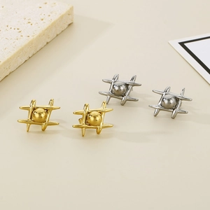 Orecchini geometrici in acciaio inossidabile con sfere metalliche in oro e argento