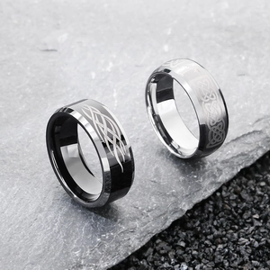 Men Tungsten Steel Ring Vintage Celtic Knot Viking Flame Pattern Band Cool Jewelry For Him