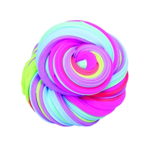 Swirled four-color butter slime texture detail in pink, purple, teal and green