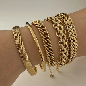 Bracelet Jonc En Acier Inoxydable Minimaliste Femme Étanche Plaqué Or PVD Chaîne Serpent Cubaine Bijoux Mode Punk