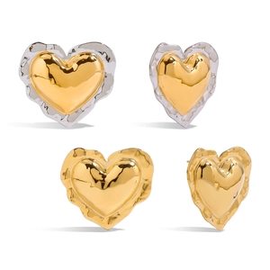 Minimalist heart-shaped stainless steel studs with hammered texture in gold and silver