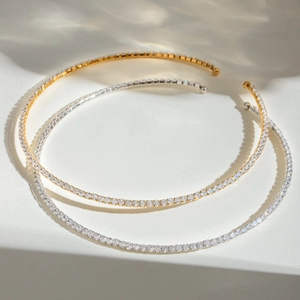 Stainless Steel Choker Necklace For Women Sparkling Cubic Zirconia Open Collar Luxury Waterproof Hypoallergenic Jewelry