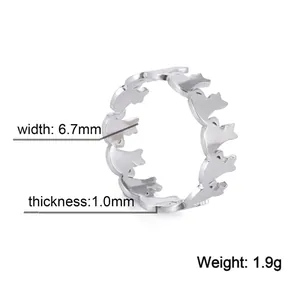 Cute Cat Animal Hollow Cutout Ring Stainless Steel Adjustable Open Band Sweet Style Fashion Jewelry For Women Girls