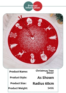 Detail view of 60cm red knitted Christmas tree skirt with white reindeer and snowflake patterns