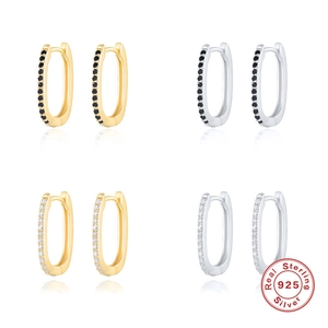 S925 Sterling Silver Geometric Oval Hoop Earrings For Women Sparkling Zirconia Inlaid Gold Plated Trendy Ear Buckle Jewelry