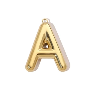 Pendentif lettre A creux en acier inoxydable doré avec finition miroir poli éclatant