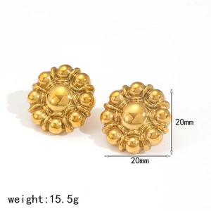 18k gold plated stainless steel sunburst ball stud earrings measuring 20mm x 20mm