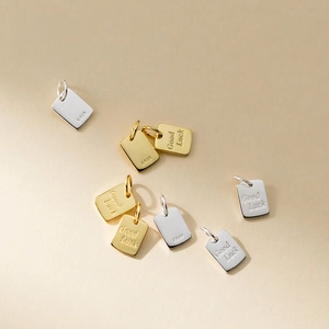 Polished S925 sterling silver Good Luck rectangle pendants in gold and silver finish
