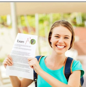 Close-up of a cute koala award sticker on a paper with an A plus exam grade