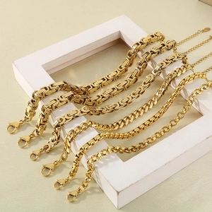 6-piece gold stainless steel bracelet set featuring Byzantine and curb link designs