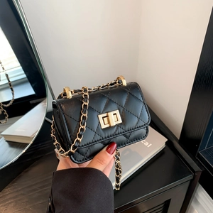Mini Quilted Crossbody Bag PU Fashion Chain Shoulder Handbag With Lock For Women Elegant Small Square Bag
