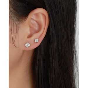 Detail of s925 silver four-leaf clover earring with sparkling cubic zirconia inlay