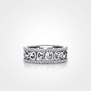 925 Sterling Silver Hollow Heart Eternity Ring For Women Vintage Niche Design Sparkling Zirconia Inlaid Jewelry Gift