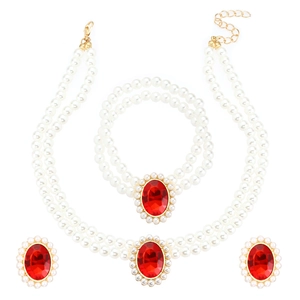 Vue détaillée de l'ensemble de bijoux en perles à double rangée avec pendentifs rouges