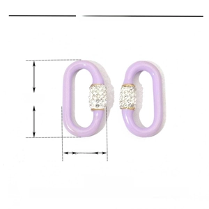 Macro view of purple enamel connector with rhinestones and stainless steel specs
