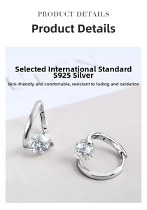 Macro shot of S925 sterling silver hoop earrings with brilliant-cut moissanite stones