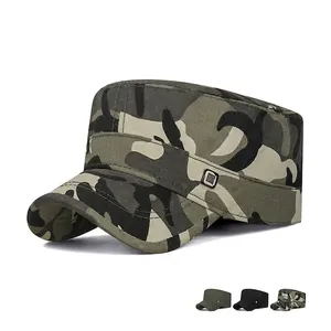 Cotton Cadet Cap Flat Top Military Hat Adjustable Outdoor Sunshade Vintage Camouflage Casual Style For Men Women