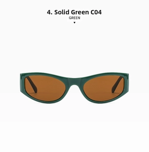 Front view of retro square sunglasses in solid green frame with brown lenses C04