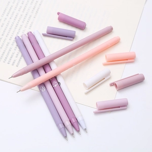 Morandi colored 8-piece gel pen set in pink, purple, and white with heart patterns