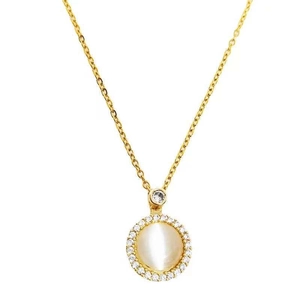 Elegant rotating cat eye stone necklace with gold chain and sparkling zircon inlay