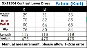 Size chart for the summer knitted bodycon dress with bust, waist, and hip measurements