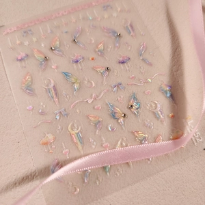 3D Embossed Nail Art Stickers Laser Holographic Rainbow Butterfly Star Moon Iridescent Adhesive Decals DIY Manicure