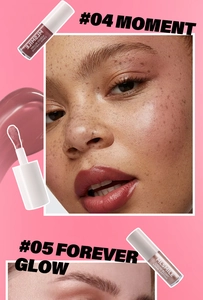 Détails des textures de blush liquide et effets maquillage en teintes #04 et #05