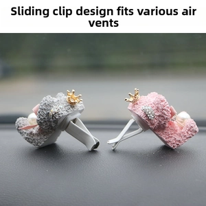 Detail of sliding clip design on teddy bear car air vent charms with rhinestones