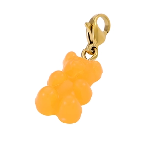Cute orange translucent resin bear charm with a golden lobster clasp for DIY jewelry