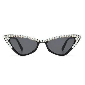 Fashionable cat eye sunglasses with colorful rhinestones and black frames for women