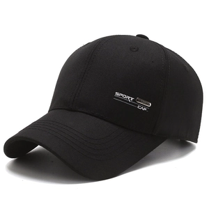 Classic black cotton baseball cap for men with Sport Cap embroidery and metal badge