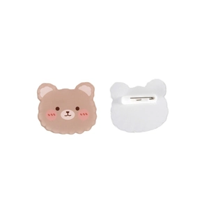 Cute brown bear acrylic badge pin with matte finish and secure metal pin backing