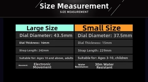 Detailed size measurement guide for waterproof electronic digital watches for kids