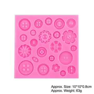 Pink silicone button mold for DIY fondant chocolate craft, 10x10x0.8cm size and 63g weight