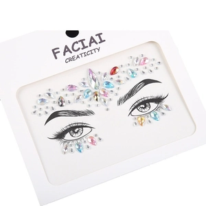 Face gem stickers with iridescent crystals for forehead and eyes in 45-degree product view